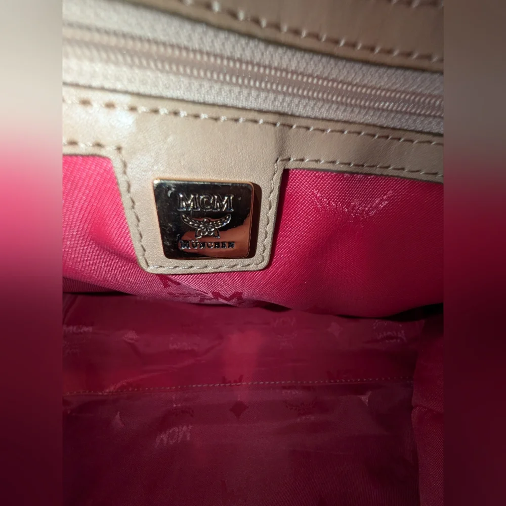 MCM Cream and Pink Satchel with Monogram Print - Picture 10 of 12